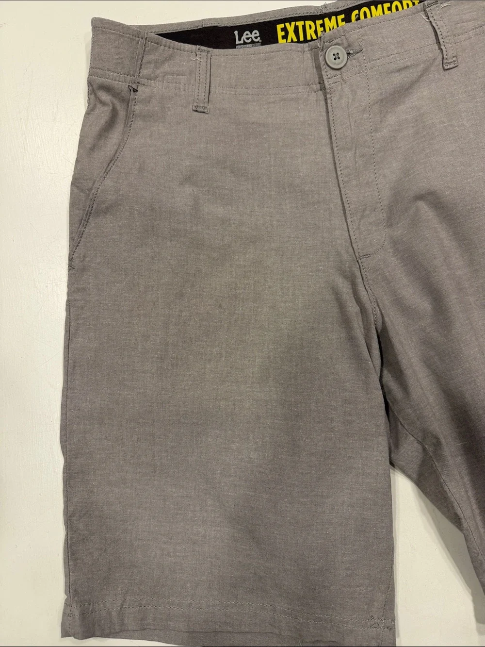 Lee Men's Extreme Comfort Light Gray Chambray Flat Front Shorts